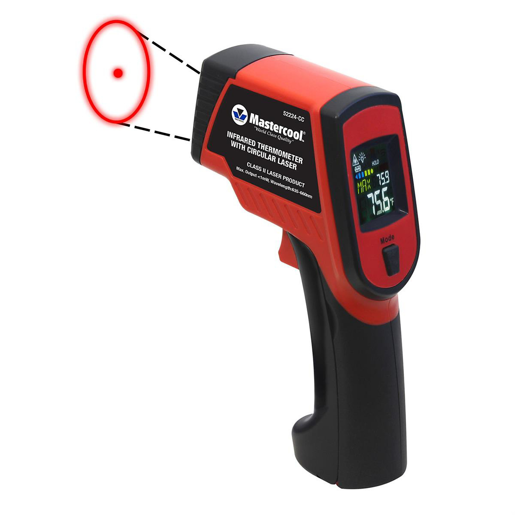 Mastercool Non-Contact Laser IR Thermometer — Circular Laser, Backlit LCD, Model# MSC52224-CC